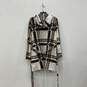 NWT Womens Black Tan White Plaid Hooded Belted Cardigan Sweater Jacket Size L image number 2