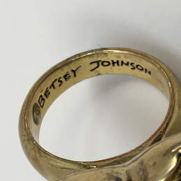 Designer Betsey Johnson Gold-Tone Engraved Rhinestone Heart Shape Ring alternative image