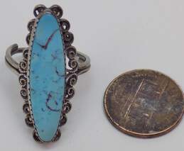Artisan 925 Southwestern Faux Turquoise Cabochon Open Scrolled Long Ring 5.9g alternative image