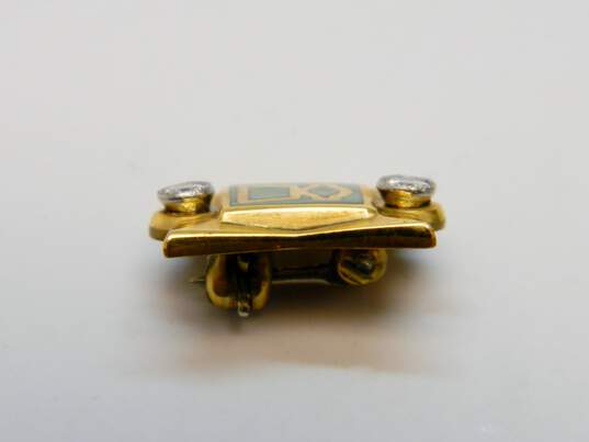 Vintage 10K Yellow Gold 0.12 CTTW Diamond & Enamel Service Pin 1.8g image number 2