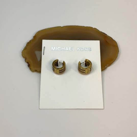 Designer Michael Kors Gold-Tone Rhinestone Pierced Hoop Earrings image number 1