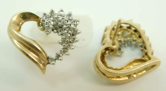 10K Yellow Gold 0.44 CTTW Diamond Ribbon Heart Post Earrings 2.6g image number 2