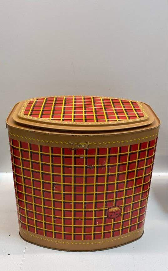 Vintage Thermos Brand Oval Cooler-Plaid Red, Yellow image number 1