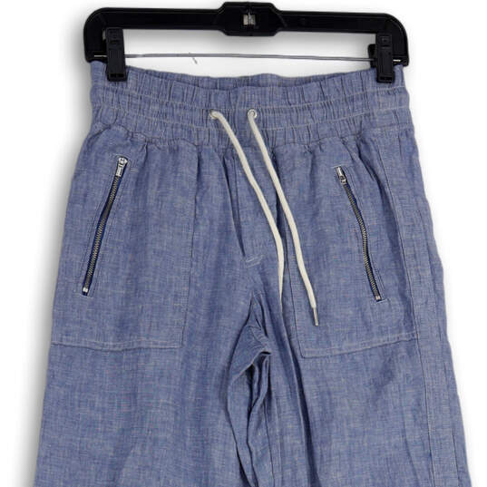 Womens Blue Elastic Waist Zipper Pocket Wide Leg Ankle Pants Size 4 image number 3