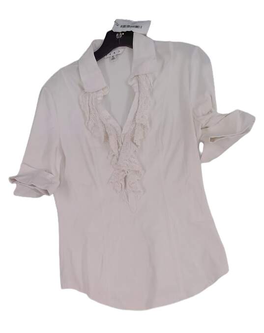 Womens White Long Sleeve Collared Comfort Blouse Top Size Small image number 2