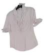 Womens White Long Sleeve Collared Comfort Blouse Top Size Small image number 2