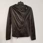 Womens Brown Leather Long Sleeve Round Neck Full Zip Biker Jacket Size 46 image number 1