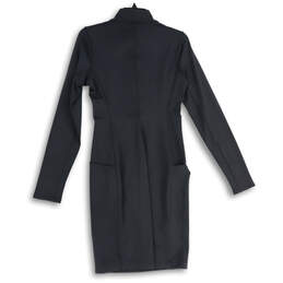 Womens Black Long Sleeve Mock Neck Front Zip Sheath Dress Size Small alternative image
