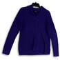 Womens Blue V-Neck Long Sleeve Knitted Pullover Sweater Size Large image number 1