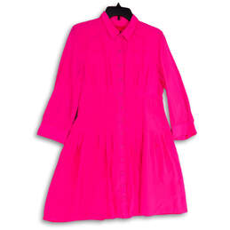 Womens Pink Pleated Spread Collar Long Sleeve Shirt Dress Size 6