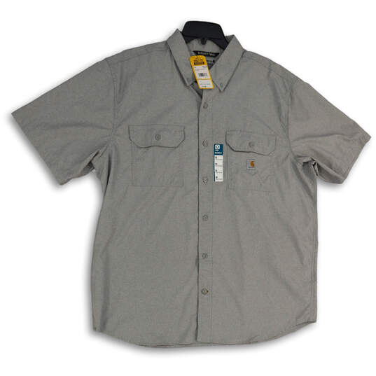 NWT Mens Gray Collared Short Sleeve Flap Pocket Button-Up Shirt Size XL image number 4