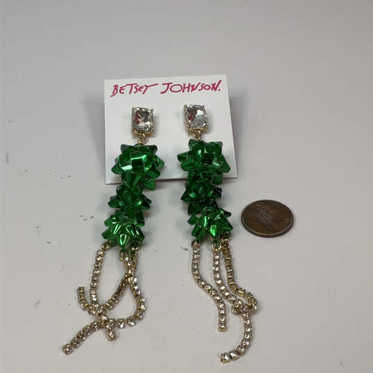 Designer Betsey Johnson Gold-Tone Rhinestones Ice Queen Bow Drop Earrings image number 3