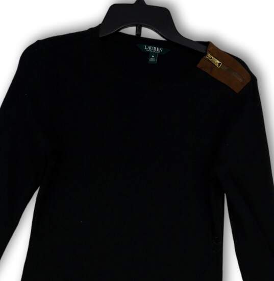 Womens Black Elbow Patch Long Sleeve Shoulder Zip Pullover T-Shirt Size M image number 4
