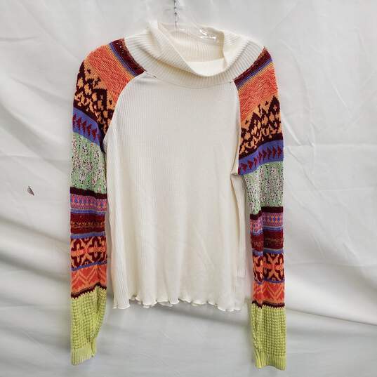 Free People Prism Fair Isle White Multicolor Sweater Women's Size M image number 1