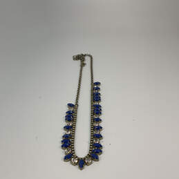 Designer J. Crew Gold-Tone Blue Crystal Stone Link Chain Statement Necklace