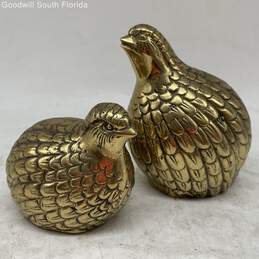 Set Of 2 Antique Gold-Tone Brass Home Decor Collectible Pheasant Figurines