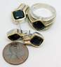 Lorenzo 925 & 18K Gold Accented Faceted Onyx Square Ridged Pendant Drop Post Earrings & Chunky Band Ring Set 25.5g image number 6