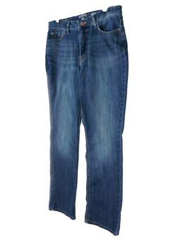Womens Blue Medium Wash Mid Rise Denim Straight Leg Jeans Size 12P alternative image