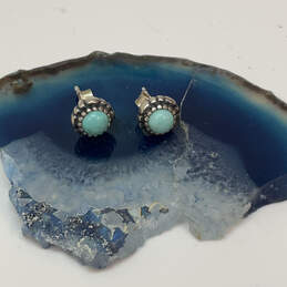 Designer Pandora S925 ALE Sterling Silver Turquoise Stone Stud Earrings