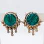 Taxco 925 Chunky Unique Malachite Inlay Clip On Earrings 28.1g image number 2