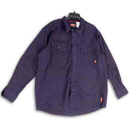 Mens Purple Spread Collar Pockets Long Sleeve Button-Up Shirt Size XL