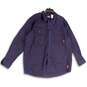 Mens Purple Spread Collar Pockets Long Sleeve Button-Up Shirt Size XL image number 1
