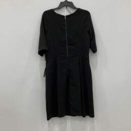 NWT Womens Black Pleated Round Neck 3/4 Sleeve Back Zip A-Line Dress Size 14 alternative image