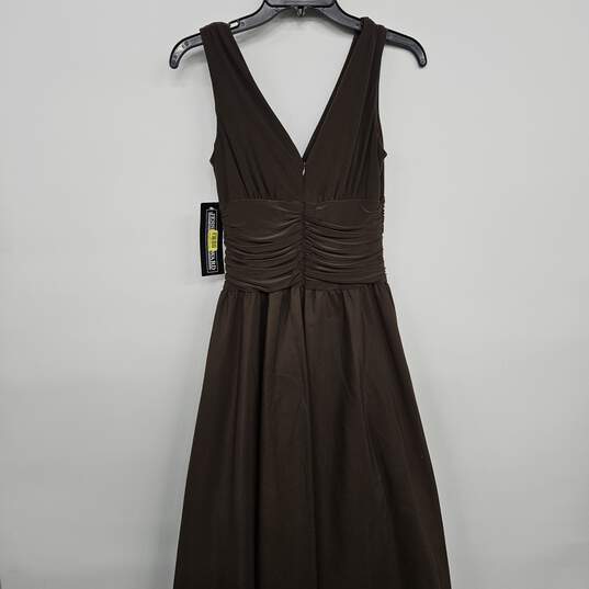 Brown Chiffon Sleeveless V Neck Fit Flare Dress image number 2