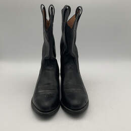 Mens Black Leather Almond Toe Cowboy Pull On Stylish Western Boots Size 8.5