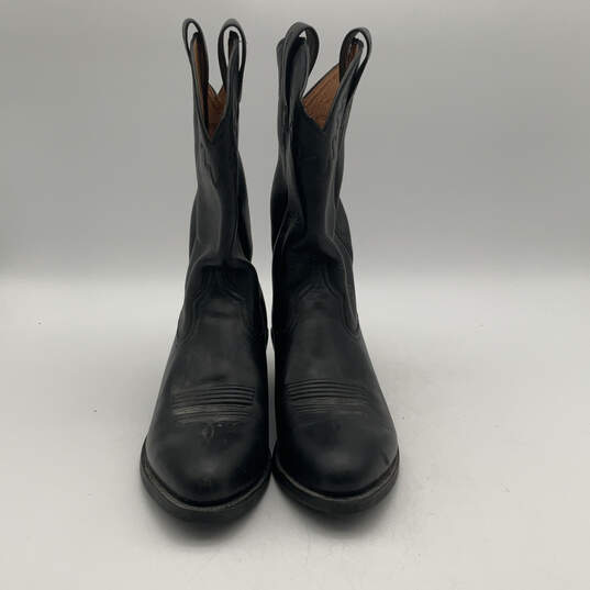 Mens Black Leather Almond Toe Cowboy Pull On Stylish Western Boots Size 8.5 image number 1
