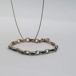 Sterling Silver Turquoise Like 6 1/2 Inch Bracelet 17 Inch Box Chain Necklace Bundle 2pcs 13.5g