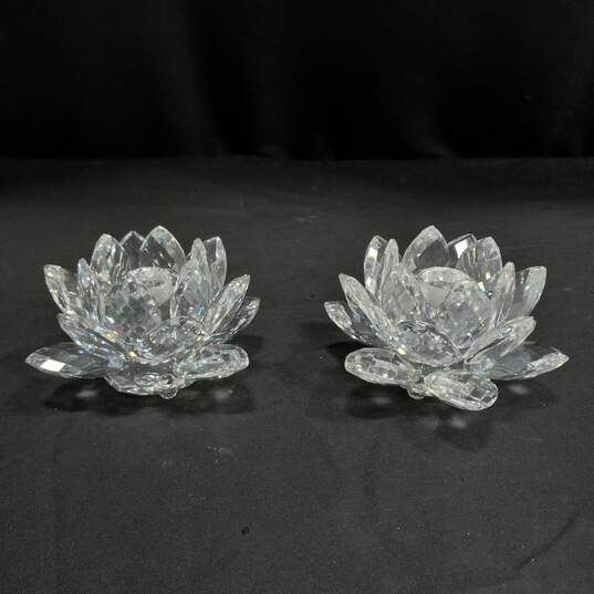 Pair of Crystal Flower Candle Holders image number 2