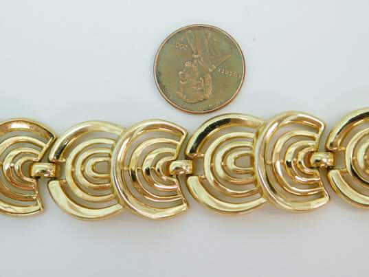 Vintage Crown Trifari Polished Gold Tone Linked Bracelet & Faux Pearl Brooch 48.8g image number 5