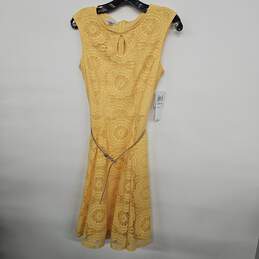 LONDON STYLE COLLECTION Yellow Sleeveless Lace Dress with Belt
