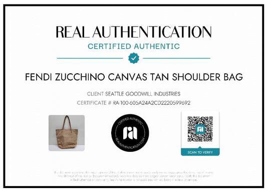 AUTHENTICATED FENDI ZUCCHINO CANVAS TAN SHOULDER BAG 12x11x4in image number 2