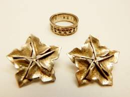 Taxco Mexico 925 Floral Post Earrings & Dotted Band Ring 18.0g alternative image