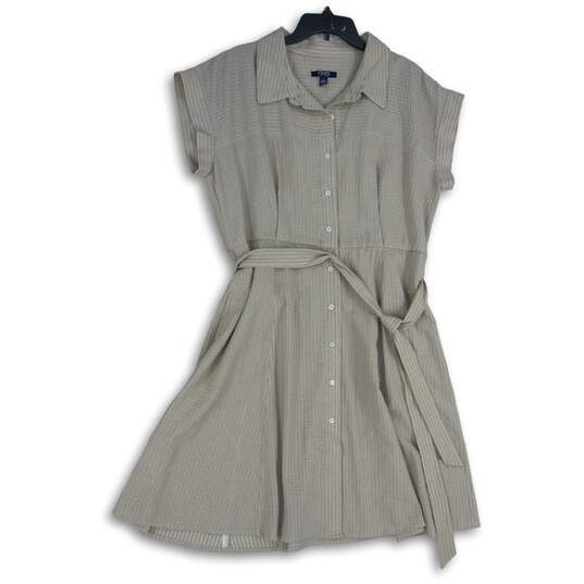 Chaps Womens Taupe Spread Collar Short Sleeve Button Front Shirt Dress Size 16 image number 1