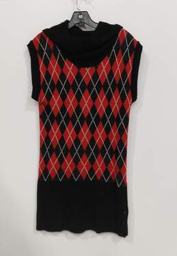 Women's Red Black Argyle Turtle Neck Knit Dress Size L alternative image