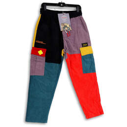 NWT Mens Multicolor Patchwork Elastic Waist Drawstring Cargo Pants Size M