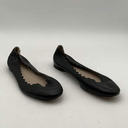Womens Black Leather Scalloped Round Toe Slip-On Ballet Flats Size EUR 37 alternative image