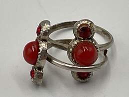 Set Of 2 925 Sterling Silver Womens Coral Gemstone Band Ring Size 5 4.8g