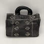 NWT Womens Black Leather Studded Inner Pockets Double Handle Satchel Bag image number 1