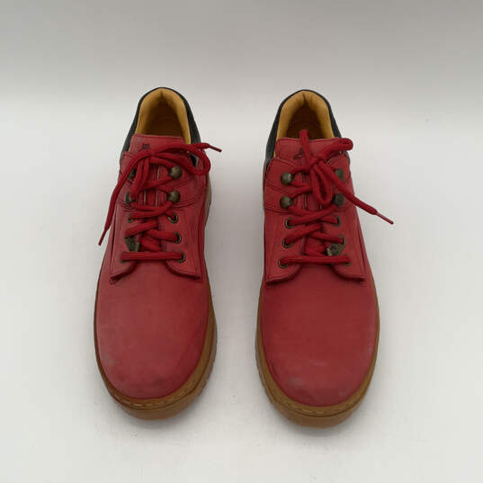 Mens Red Leather Round Toe Lace-Up Low Top Sneakers Shoes Size EURO 41 image number 3