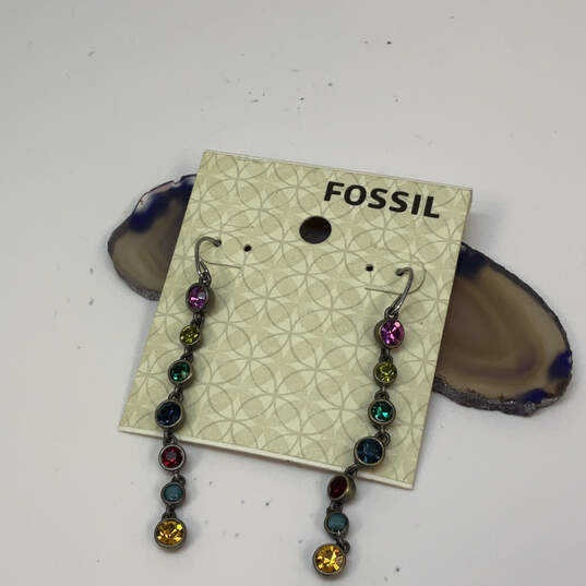 Designer Fossil Silver-Tone Multicolor Rhinestone Classic Dangle Earrings image number 2