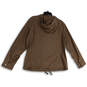 Womens Brown Long Sleeve Pockets Hooded Full Zip Windbreaker Jacket Size XL image number 2