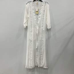 NWT Elan International Womens White Crochet Large Cardigan Cover Up Size L