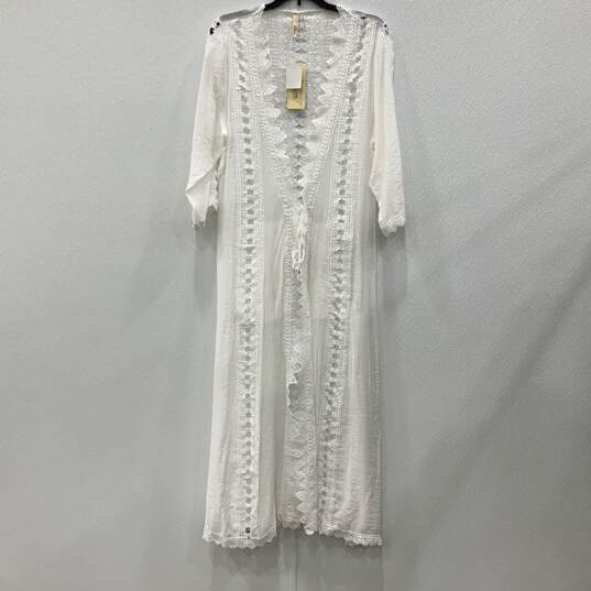 NWT Elan International Womens White Crochet Large Cardigan Cover Up Size L image number 1