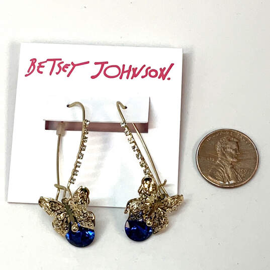 Designer Betsey Johnson Gold-Tone Rhinestone Butterfly Dangle Earrings image number 2