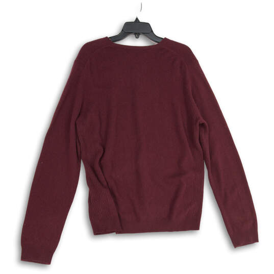 NWT Mens Maroon Knitted Long Sleeve V-Neck Pullover Sweater Size XL image number 2