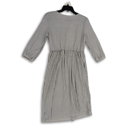 NWT Womens Black White Striped Long Sleeve Elastic Waist A-Line Dress Sz L image number 4